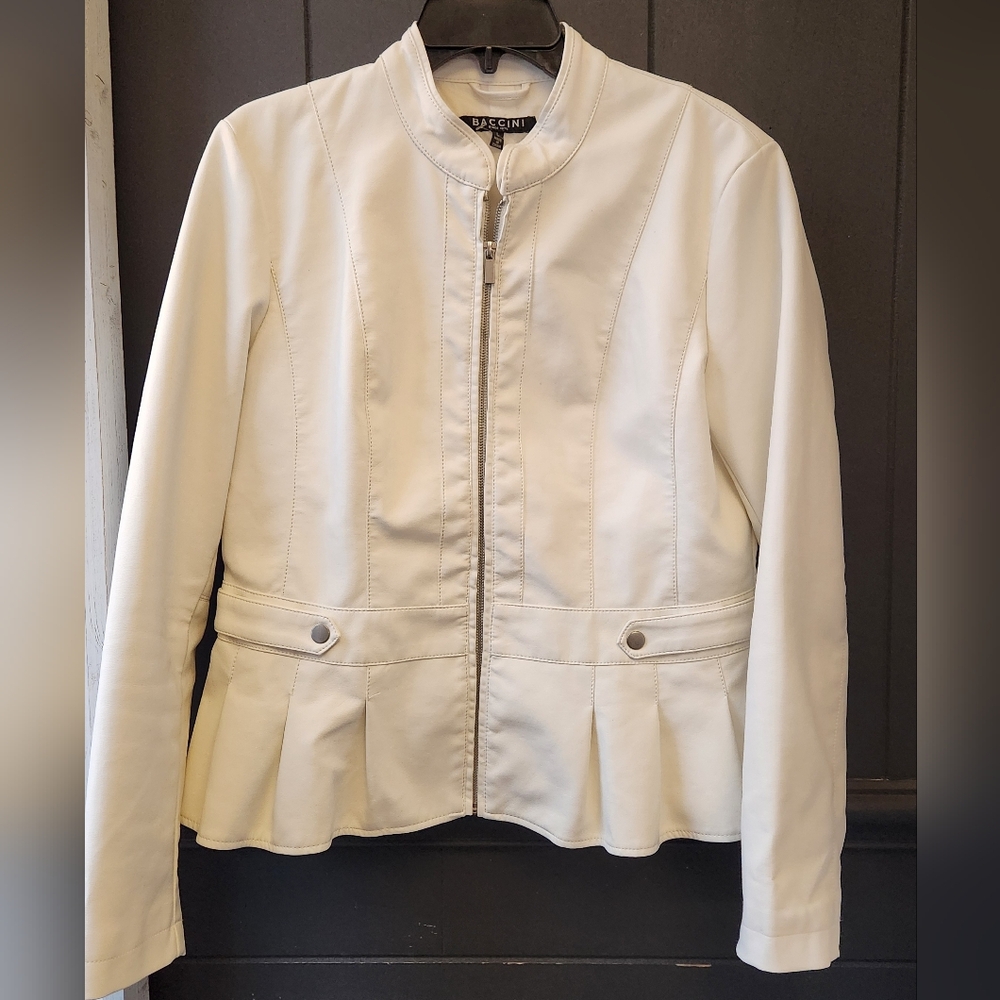 Baccini Faux White Leather Jacket